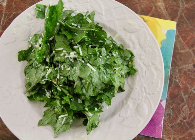Fresh Kale Salad with Garlic-Lemon- Pecorino Cheese Dressing