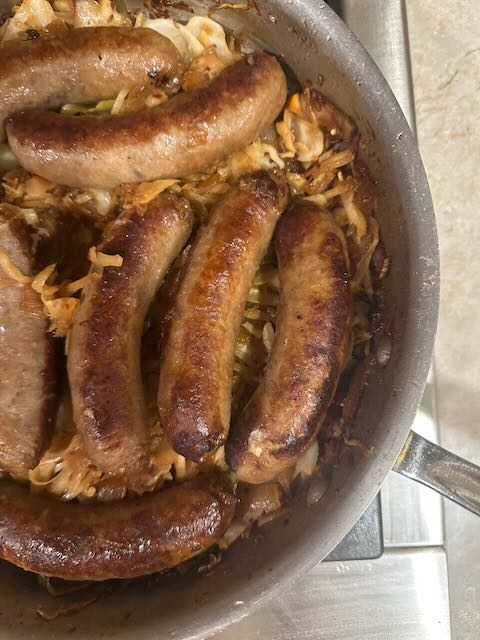 Quick and Easy One Pan Brats and Cabbage